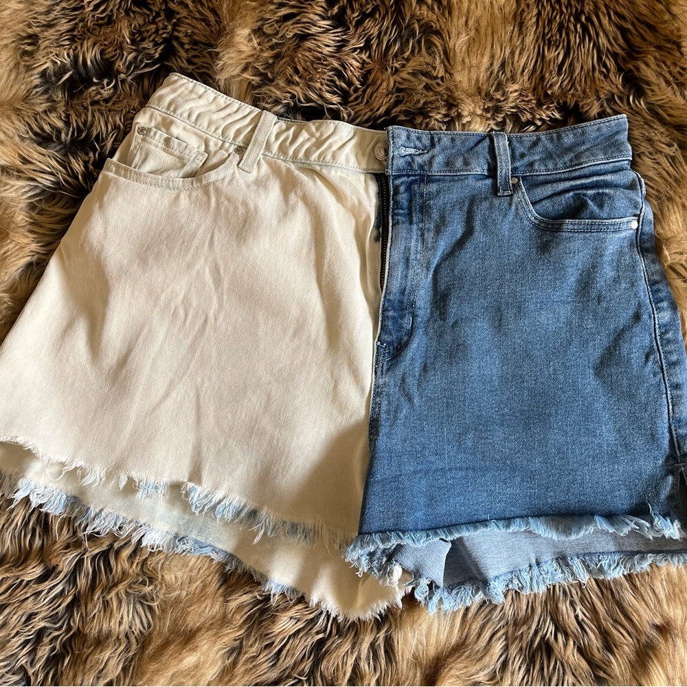 Guess Denim and Cream Oversized Frayed Hem shorts